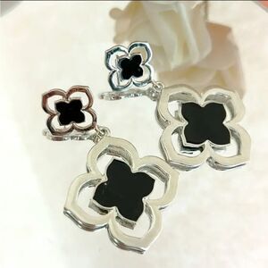 Silver & Gold Quatrefoil Clover Dangle Earrings